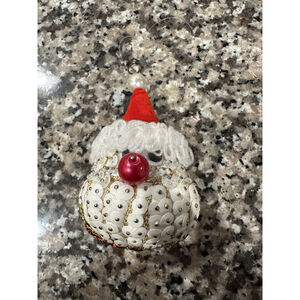 VINTAGE HANDMADE SEED BEAD & SEQUIN SANTA HEAD CHRISTMAS ORNAMENT